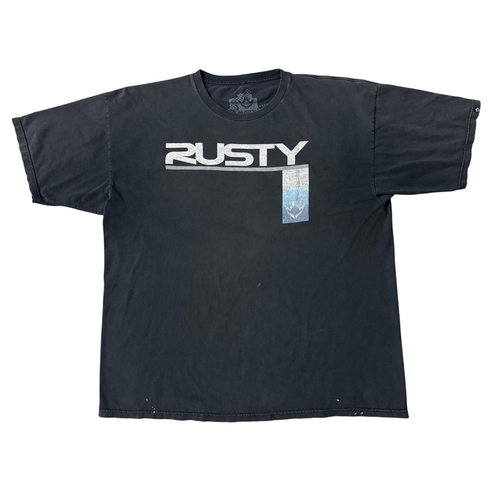 Rusty Faded Black Surf Skate T-Shirt Logo Tee Distressed XL